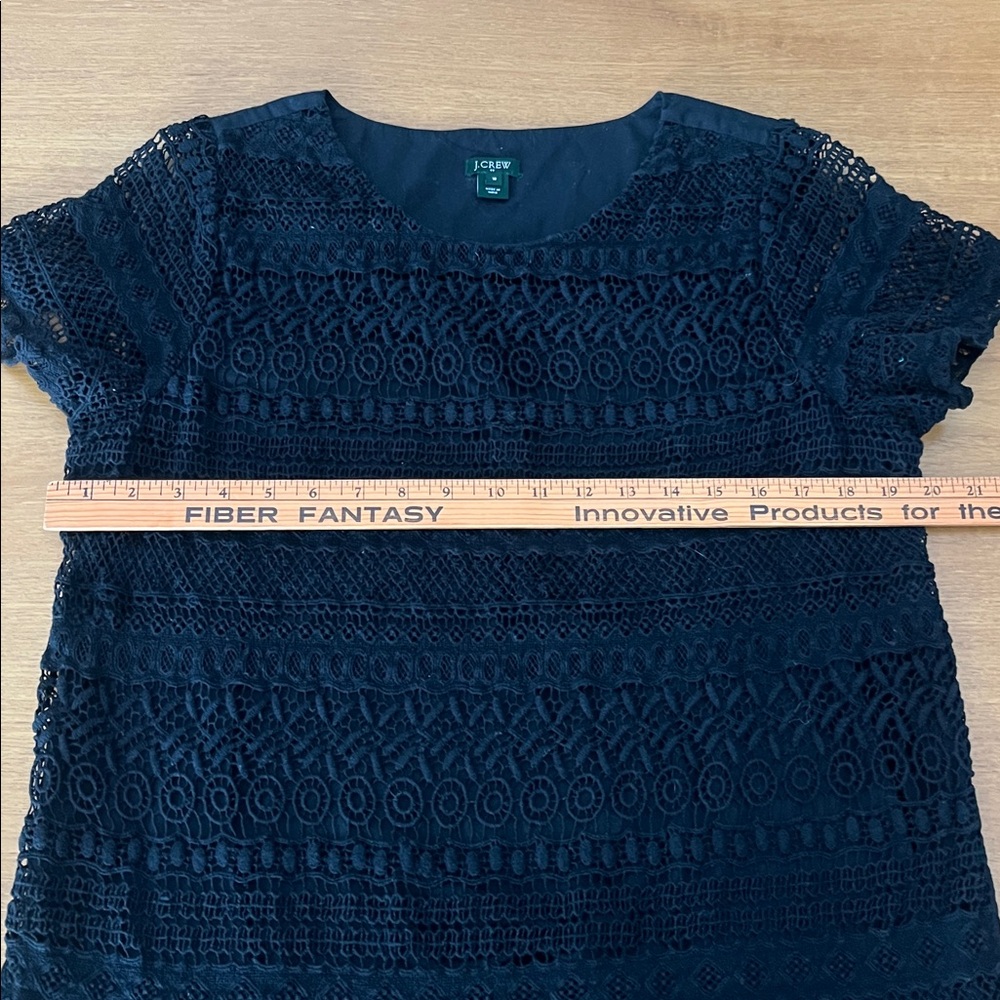 J. Crew Black Cotton Lace Blouse, Round Neck, Short Sleeves, Lined, Size 10 - Picture 9 of 11